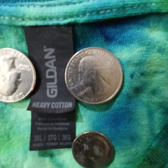 My Wife's T-shirt - Tie Died Green & Blue 100% cotton V-neck T-shirt - Picture 3 of 4